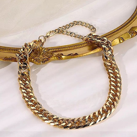 Gold Chain Link Exaggerated Cuban Choker Matching Bracelet Set - Picture 11 of 15